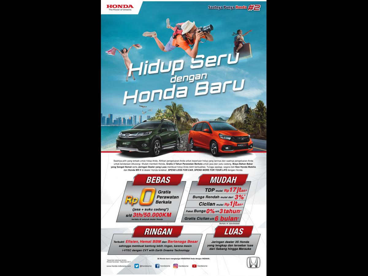 BELI HONDA MOBILIO DAN BR-V DI AKHIR TAHUN 2017, BEBAS BIAYA PERAWATAN BERKALA SELAMA 3 TAHUN / 50.000 KM